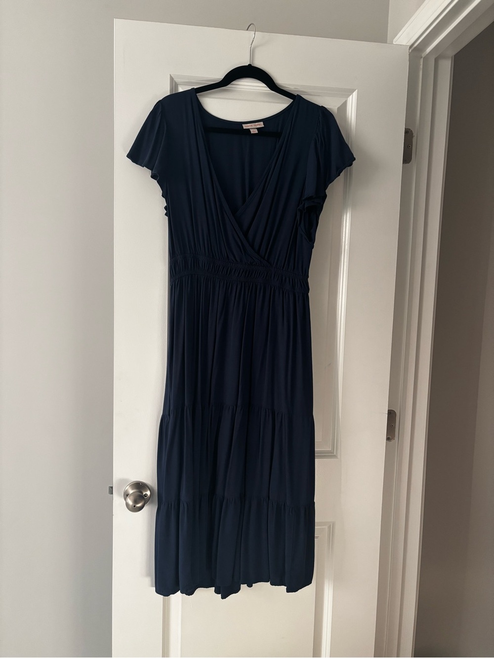Knox Rose Navy Blue V-Neck Tiered Midi Dress